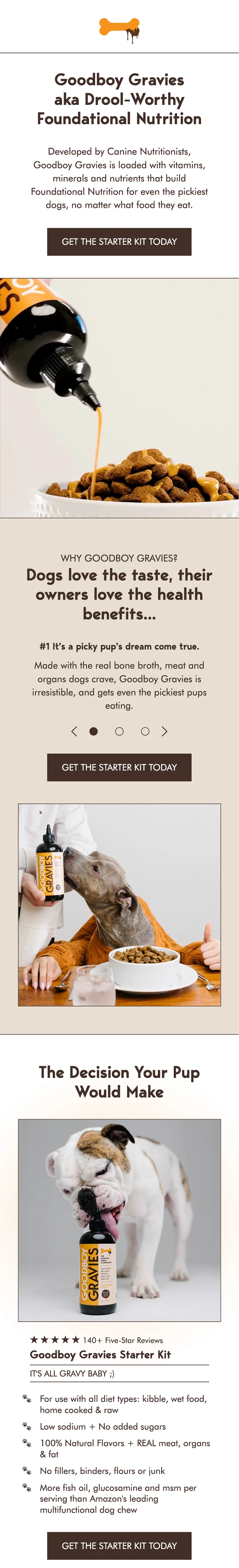 Goodboy Gravies mobile — Hero + Why