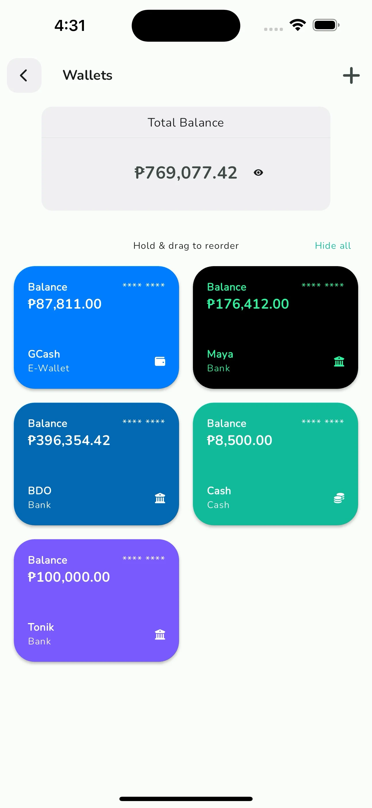 Moneyfest — Wallets screen